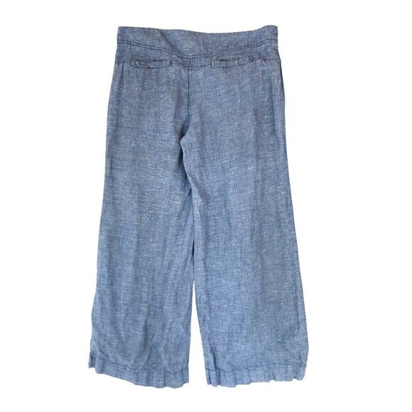 Cidra by Anthropologie Blue Linen Cropped Pants Size 12 100% Linen Wide Leg Summ - Picture 2 of 9